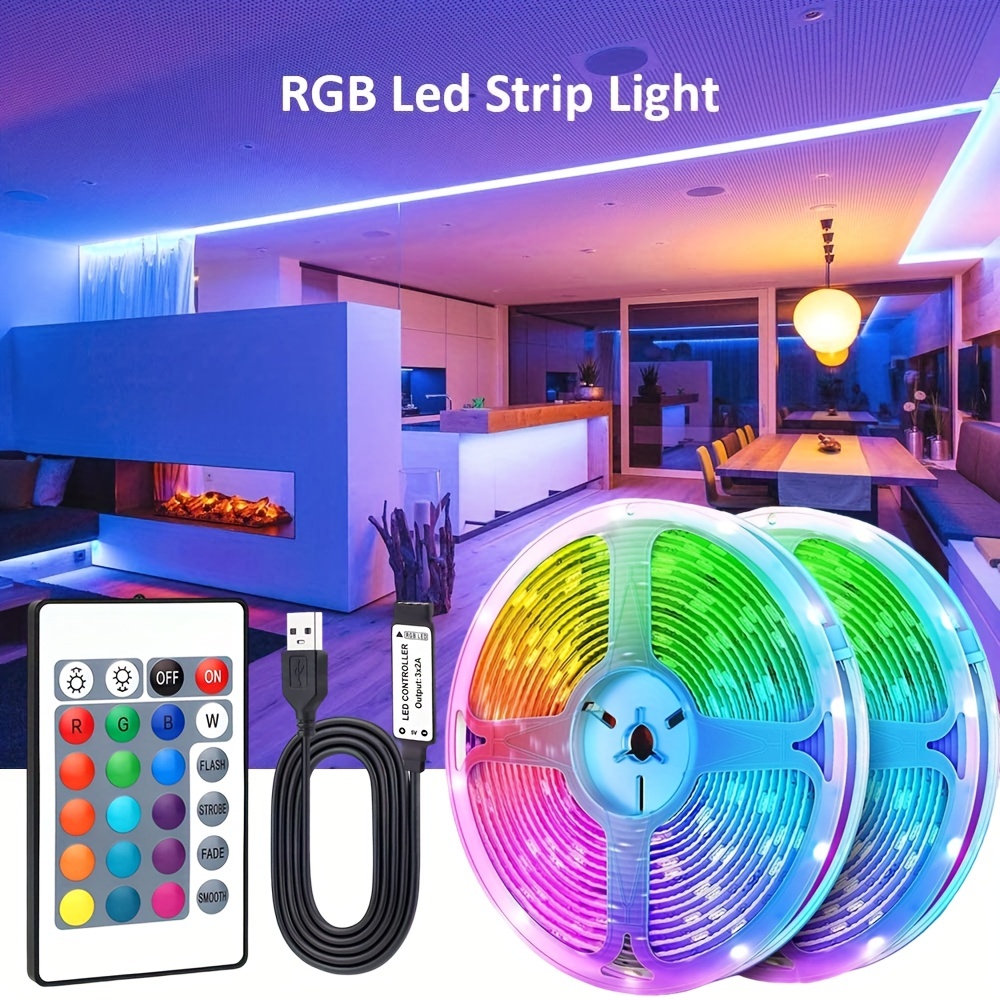 LED Strip Lights, 16.4ft RGB LED Light Strip 3528 LED Strip Lights,  Changement de Couleur LED Strip Lights avec Télécommande pour l'Éclairage  de la Maison Lit de Cuisine Strip Lights Flexible pour
