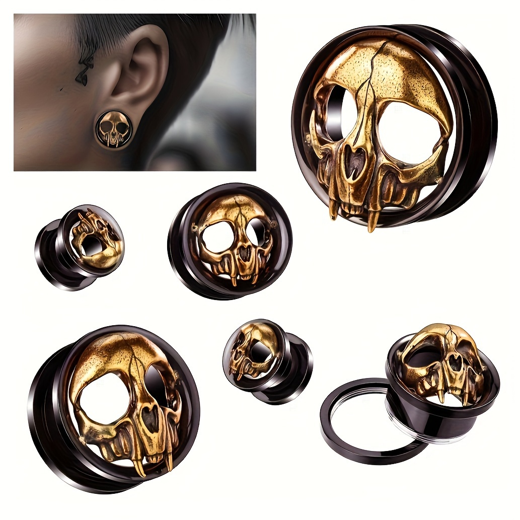 Top Quality Stainless Steel Skull Ear Tunnels Plugs Expander