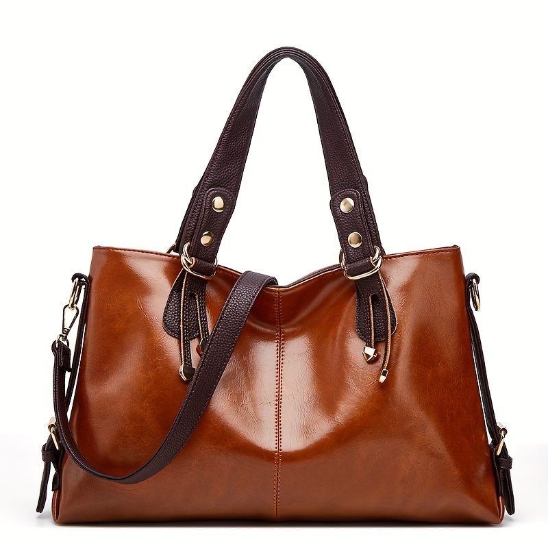 Sac à Main Cabas Femme Grande Capacité En Simili Cuir PU - Format Slouchy Rétro Avec Fermeture Zippée - Idéal Travail, Voyage - Couleurs Classiques - 2