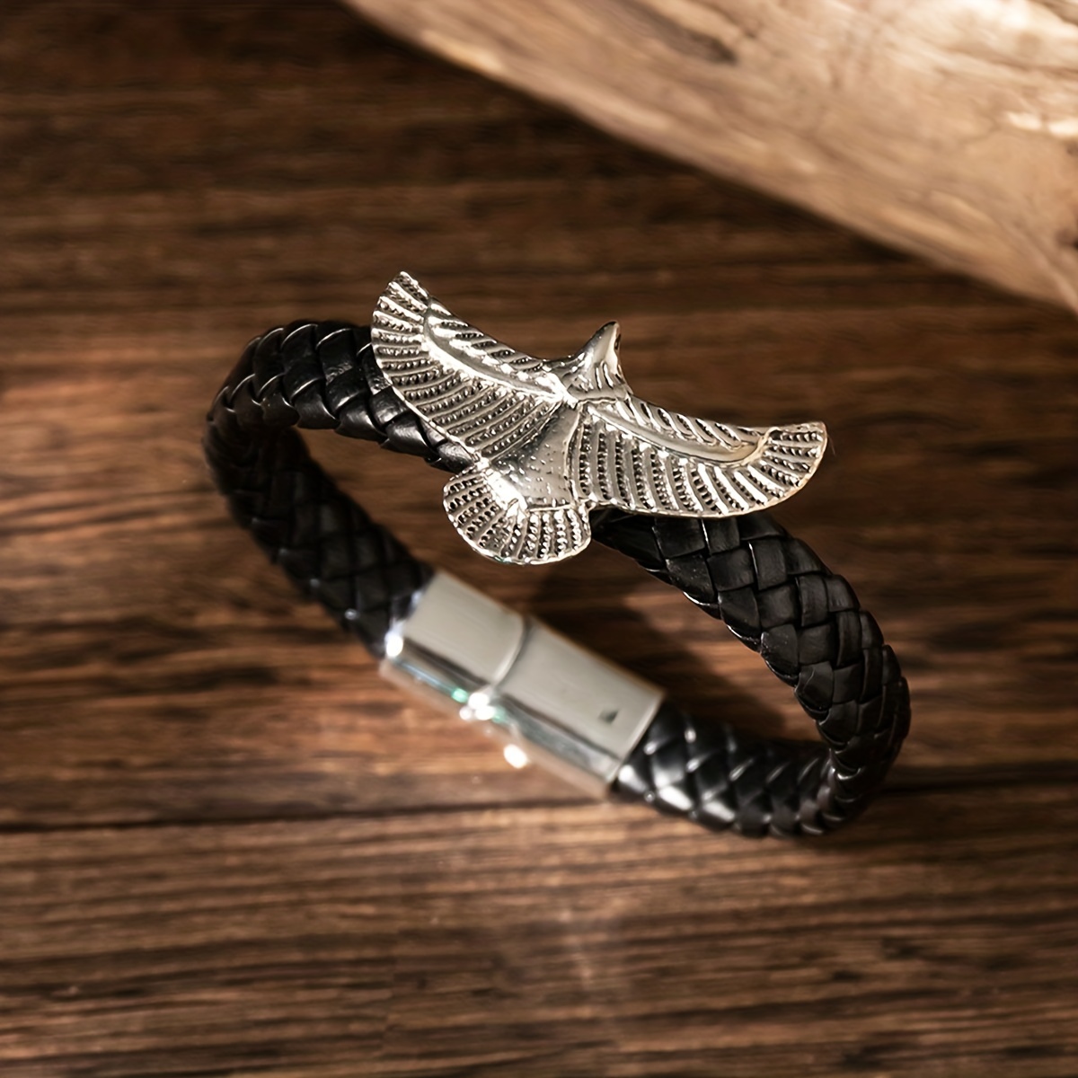 Men's PU Leather Braided Eagle Bracelet, Punk Style