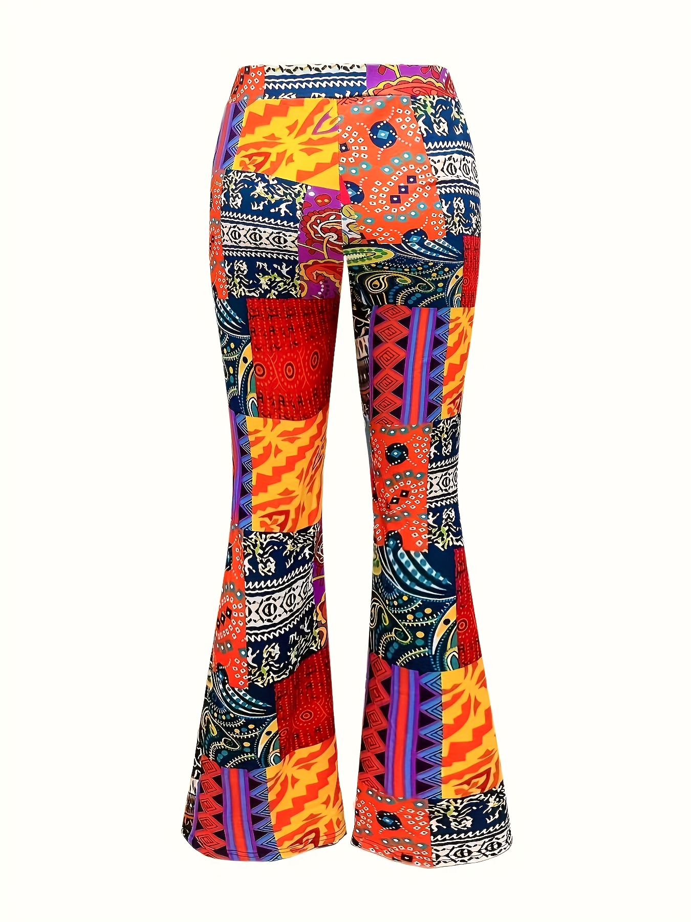 Color Block Allover Print Flared Pants, Boho Forbidden Pants For