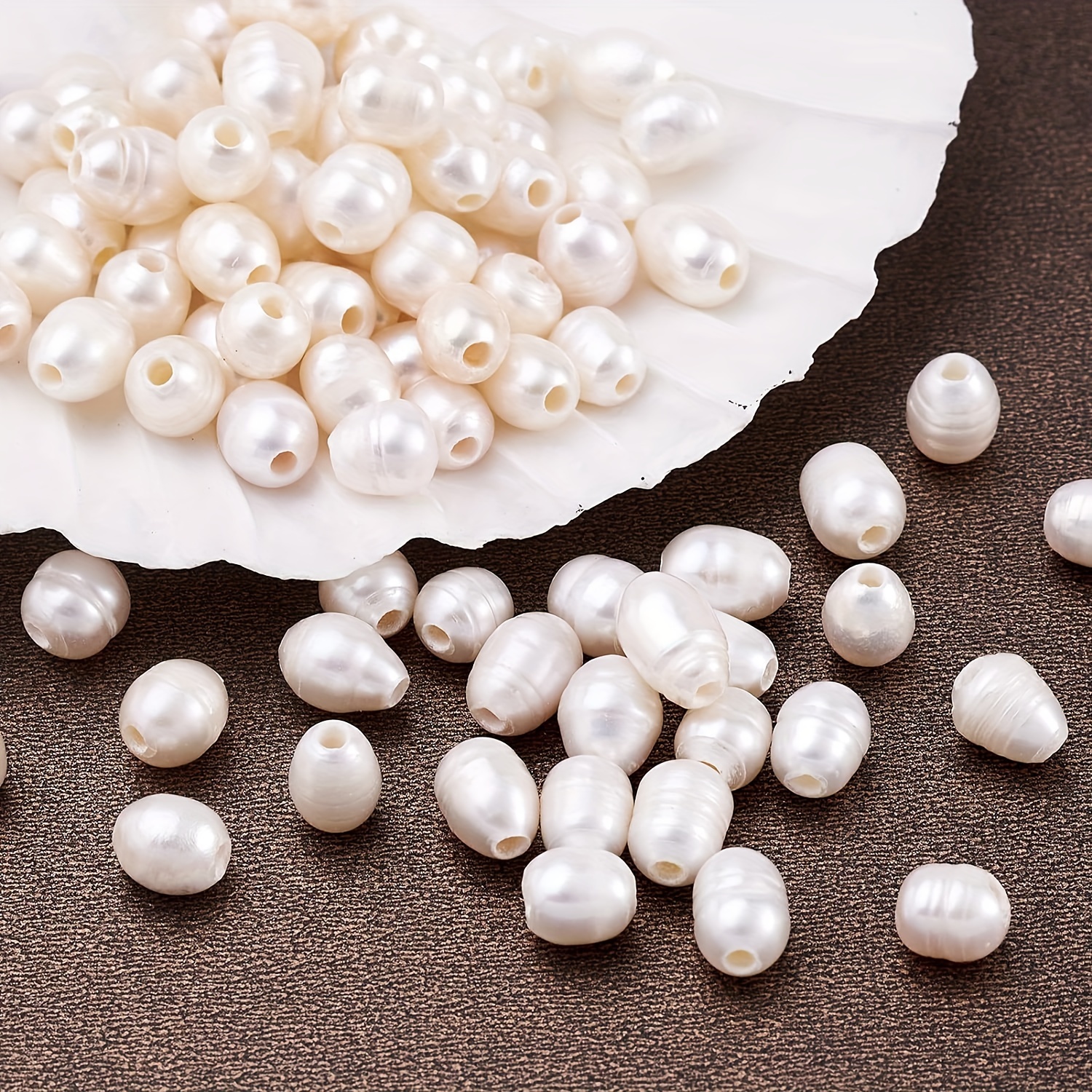 Oval Shaped Imitation Pearl Large Holes Beige White Beads - Temu