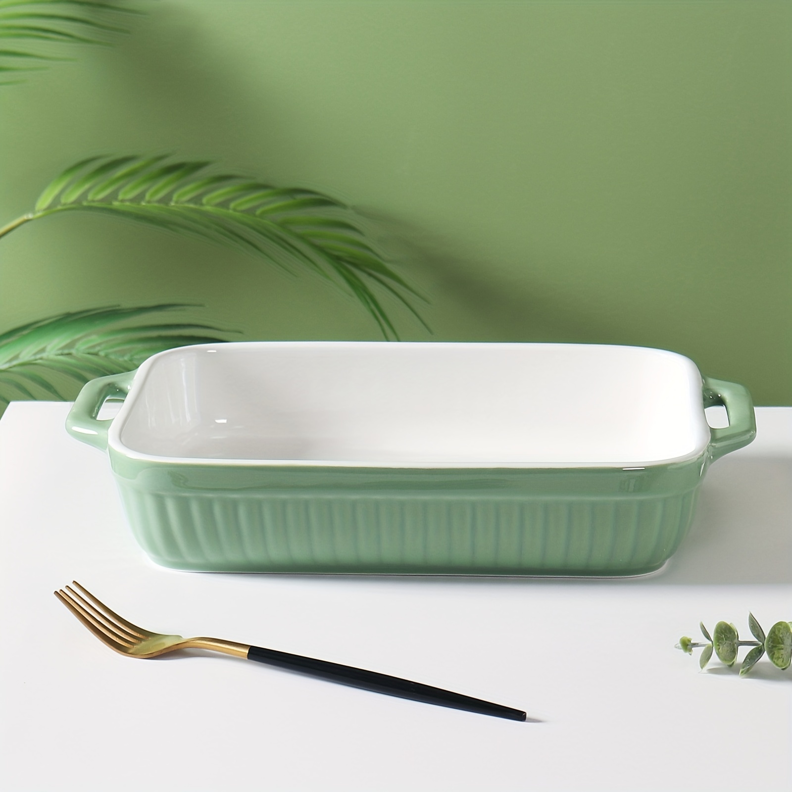 Baking Dish 8x8 Baking Pan Ceramic Brownie Pan Casserole Dish Hand-Painted Bakeware Sets Lasagna Pan, Green