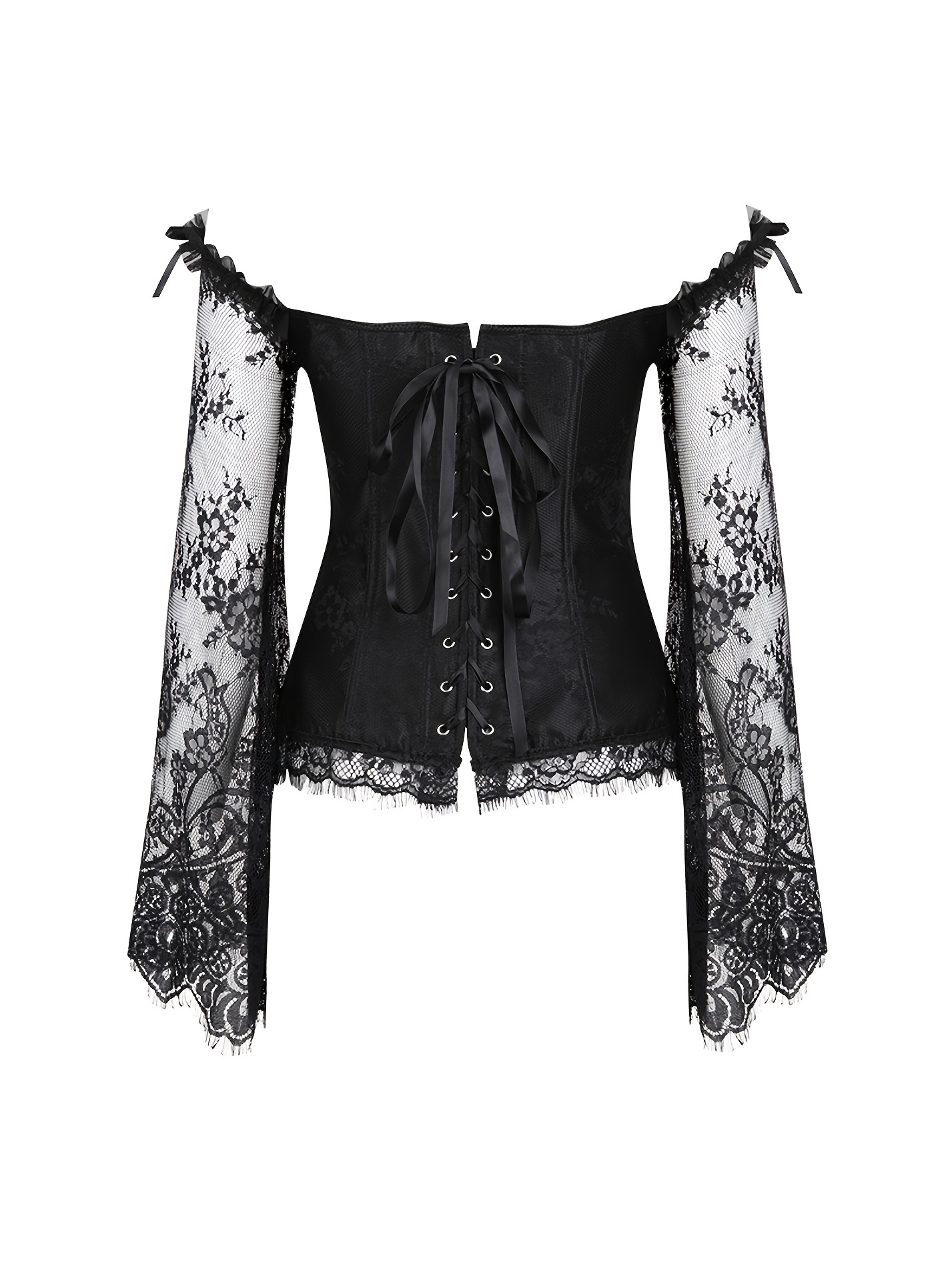 Gothic Black Flounce Sleeve Corsets Sexy Bow Bustier - Temu
