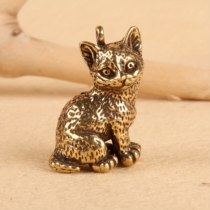 

1pc Brass Cat Creative Retro Cute Kitten Pure Brass Men's And Women's Key Chain Pendant Box Bag Jewelry Ornament
