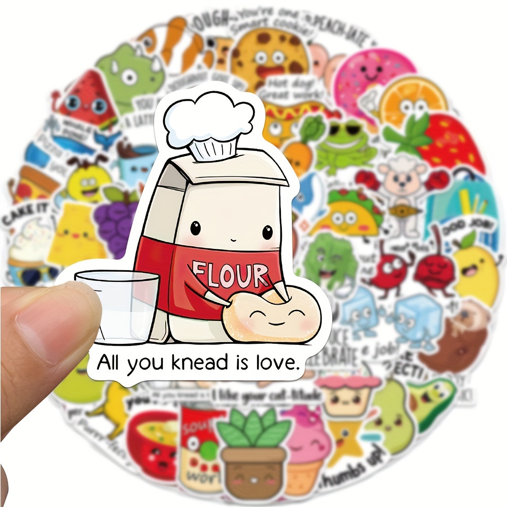 44 Cartoon Food Waterproof Diy Stickers For Water Bottle - Temu