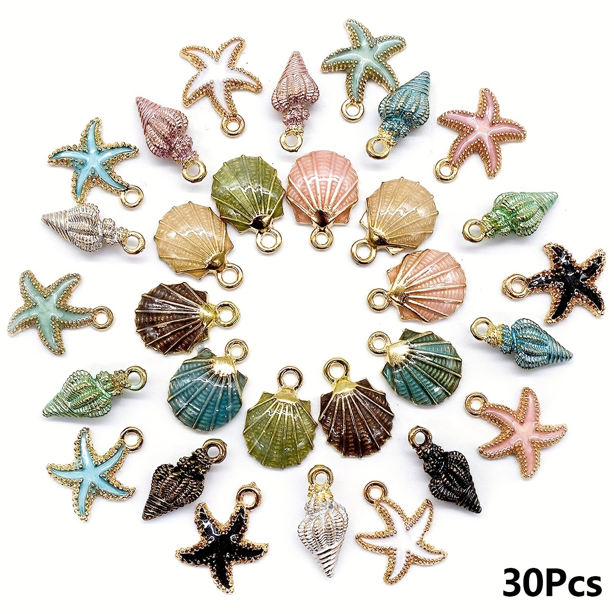 

30pcs Ocean Series Starfish Conch Seashell Design Alloy Enamel Charms Pendants For Diy Jewelry Making