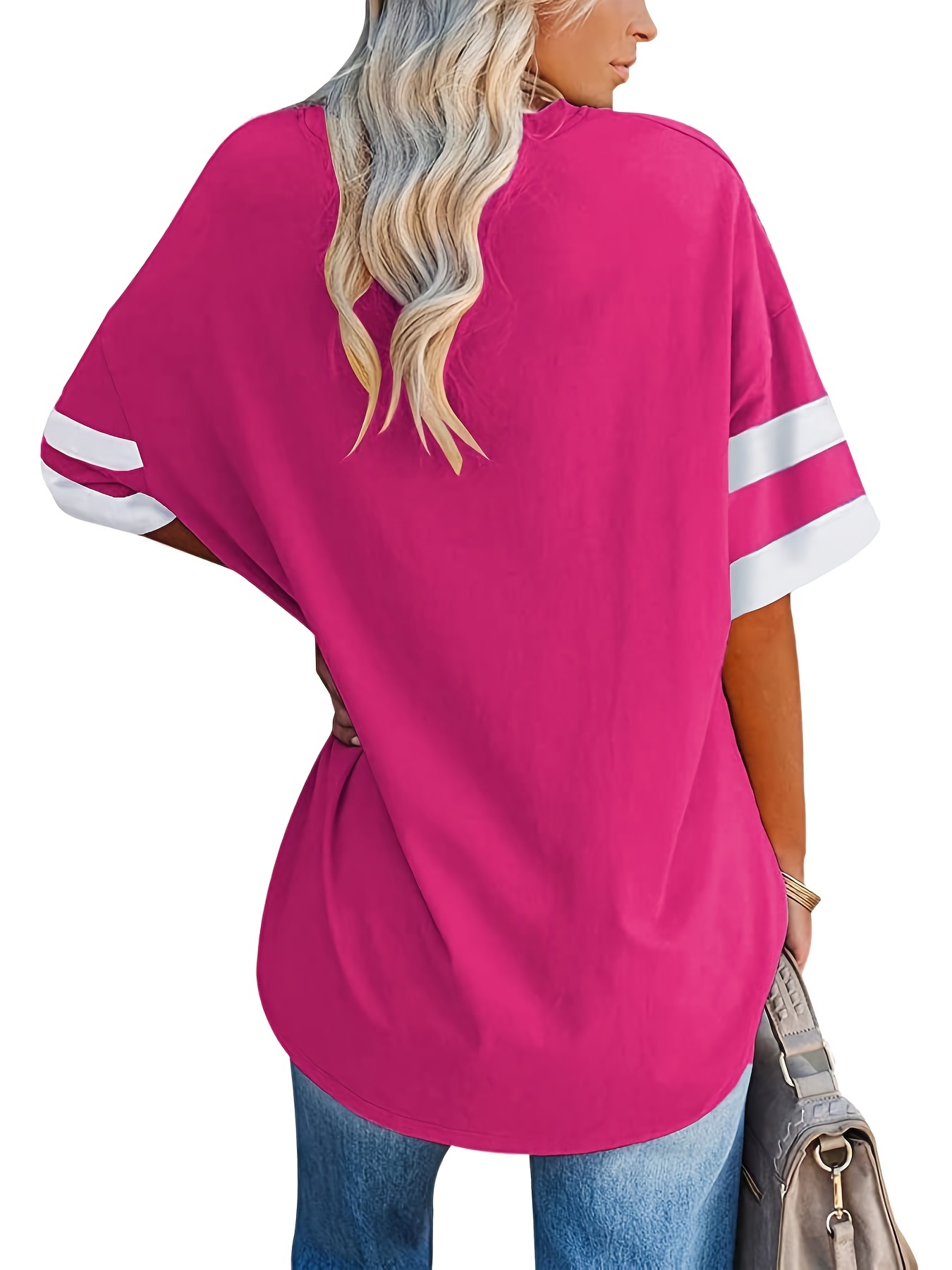 Camiseta Básica Suelta Bloque Color Camiseta Informal Manga - Temu