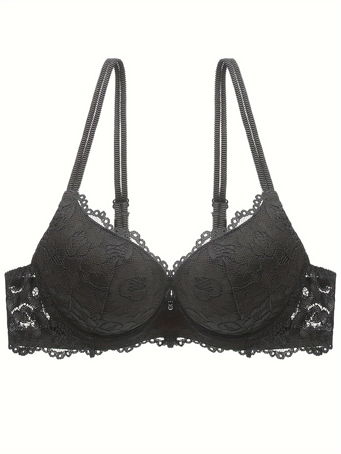 Nature Women's Solid Lace Push up Embroidery Bras Set Lace Lingerie Bra and  Panties - (Blcak 32A) Black at  Women's Clothing store