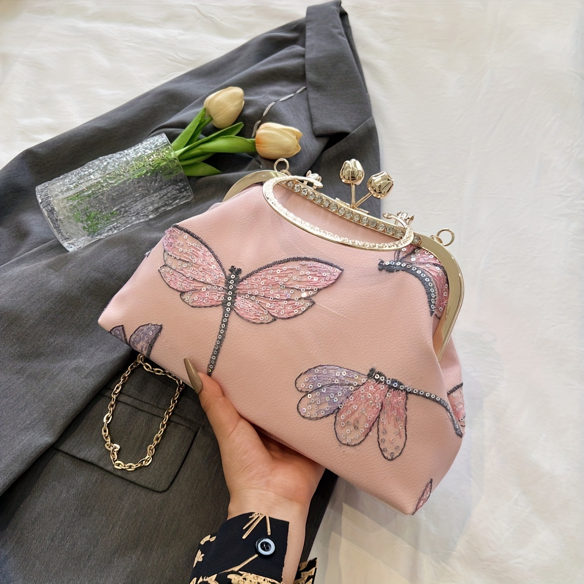 Pink Wedding Ladies Embroidery Clutch Purse