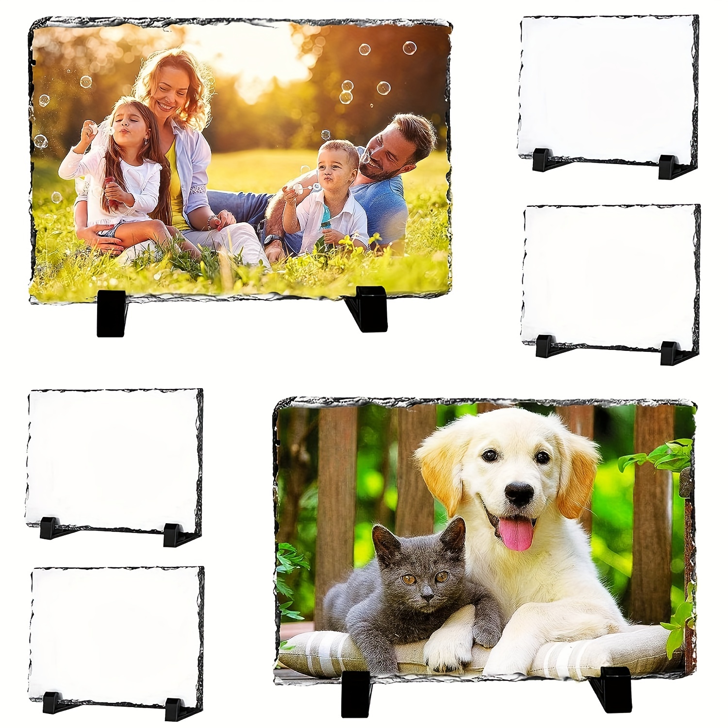  12 Pieces Sublimation Slate Blanks Rock 2 Sizes Heat Transfer  Rock Slate Photo Plaque Rectangular Slate Rock Stone Photo Frame  Sublimation Photo Slate with Display Holder for Wedding Graduation : Arts