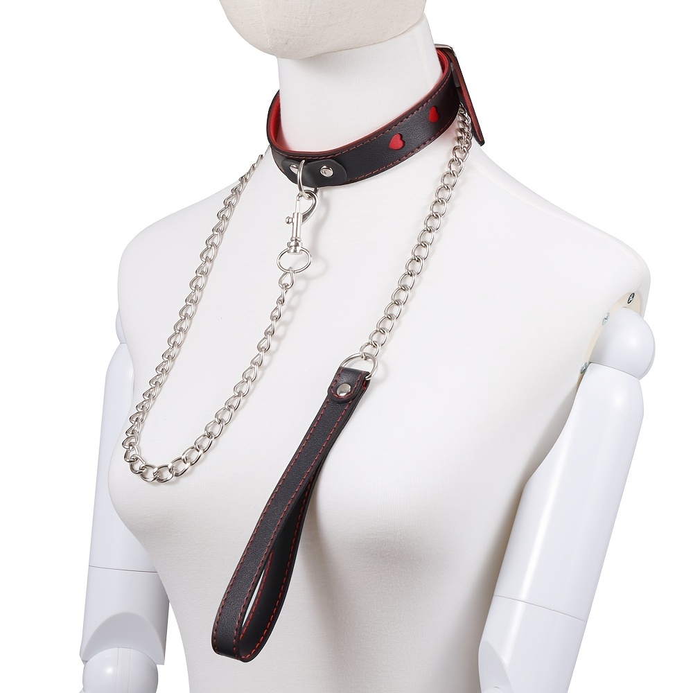 Ensemble BDSM Collier, laisse, bracelets cuir marron façon croco