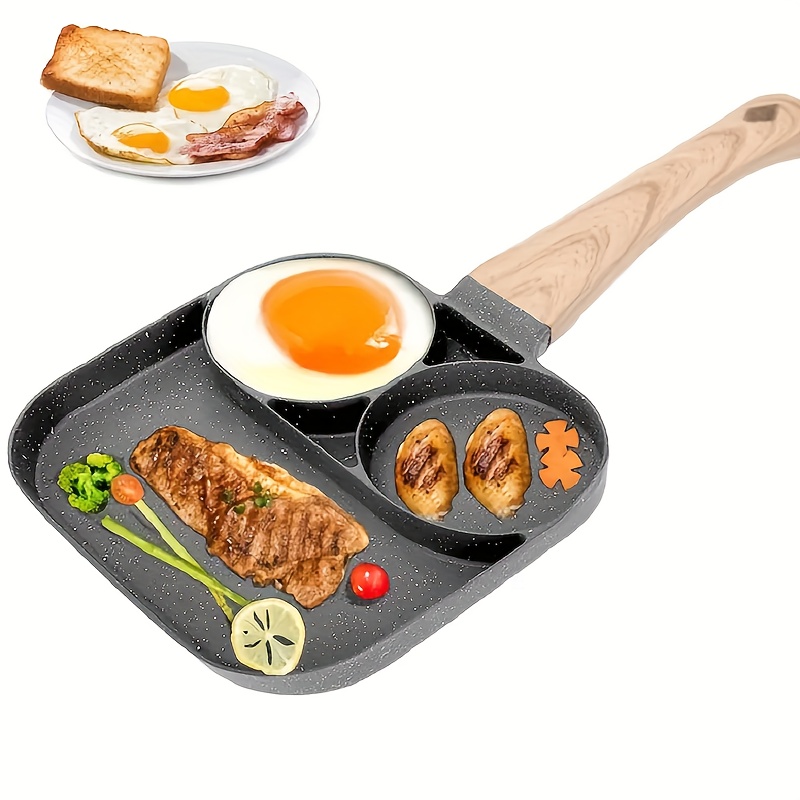 3 Section Anti Sticking Frying Pan, 3 in1 Divided Grill Pan for Cooking  Omelets, Burgers, Bacon, Pancakes, Suitable for Gas Stove and Induction  Stove