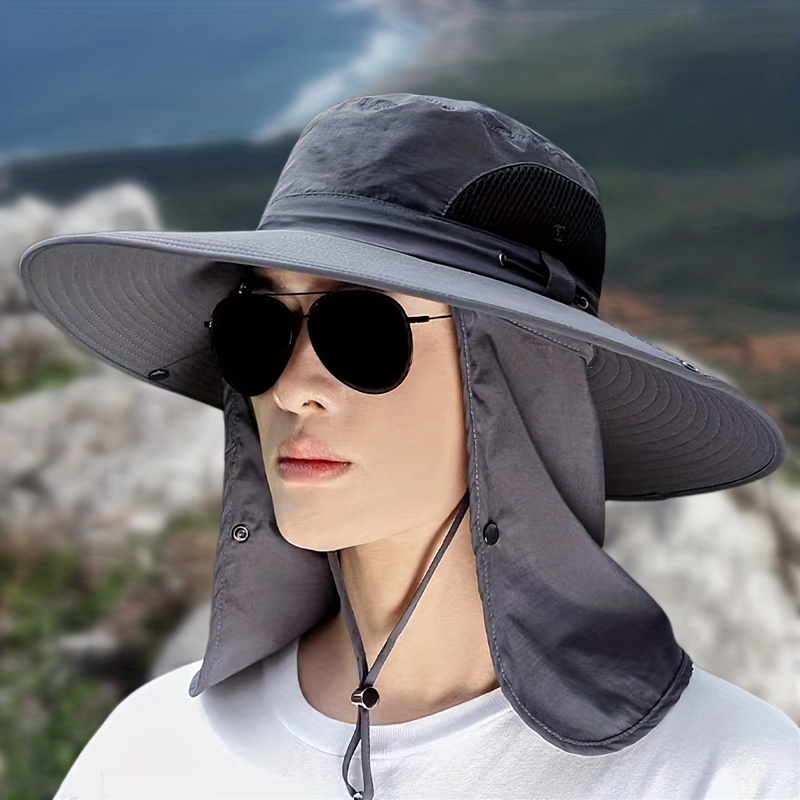 1pc Men Large Brim Sunshade Detachable Hollow Out With Face Scarf Casual  Hat For Outdoor Fishing Mountaineering, High-quality & Affordable