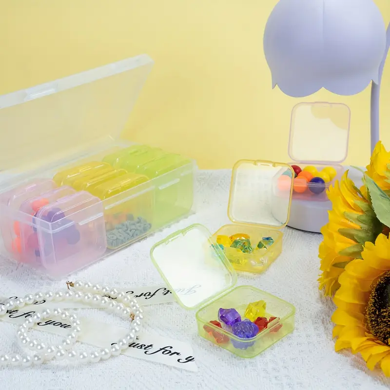 12pcs Mini Clear Plastic Beads Storage Box (2.12x2.12x0.79), Small Empty  Organizer Box With Hinged Lid For Storage Of Small Items, Jewelry,Hardware