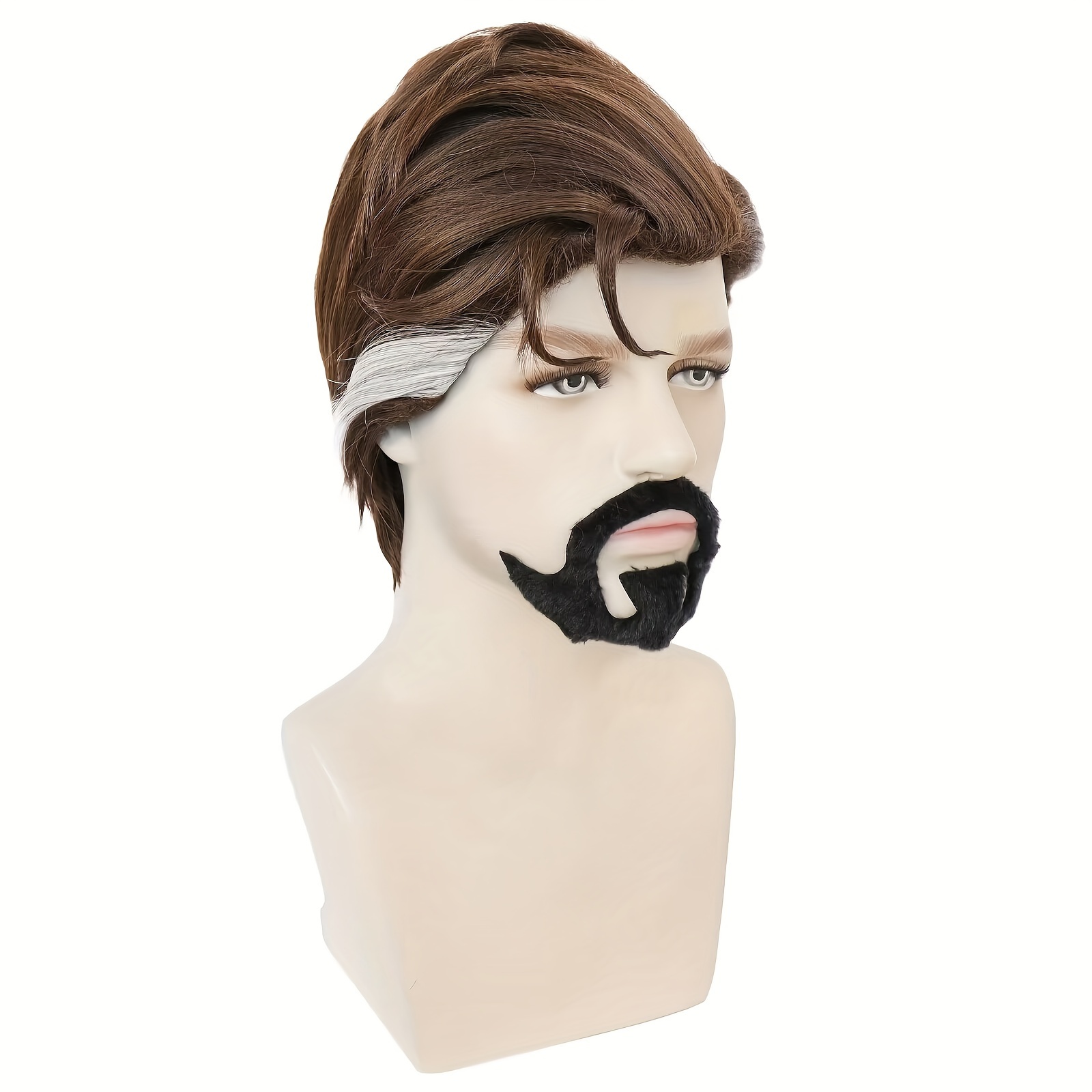 Brown Mixed White Straight Wig Men Short Brown Cosplay Wig Temu