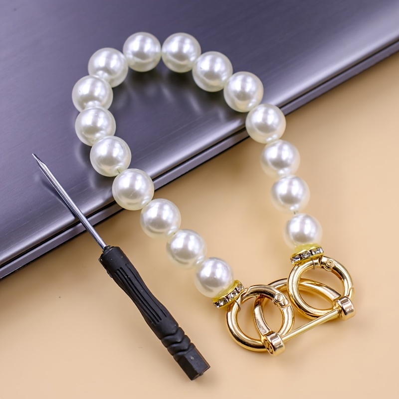 Wiwpar Handbag Imitation Pearl Chain Short Handle Elegant Bead Pearl  Replacement Chain Strap Silver for Purse (Style 2)