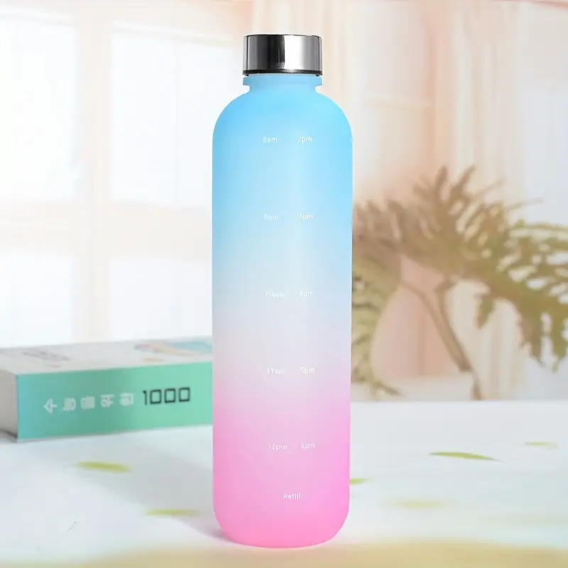 Water Bottle With Time Marker, Frosted Color High-value Water Cup,  Leakproof Bpa Free Reusable Plastic Water Bottle - Temu