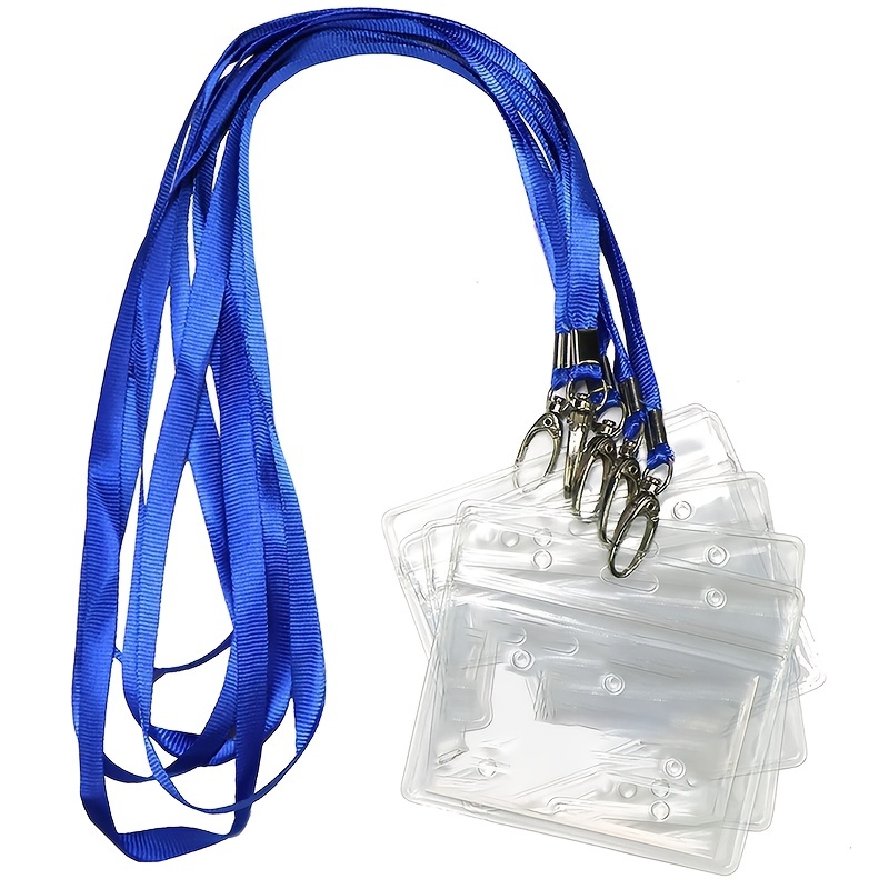 Lanyard With ID Holder 20 Pcs Waterproof Name Tag Horizontal Badge ID Card Holders ID Pass Holder And 20 Pcs Flat Neck Blue Lanyards Swivel Hook