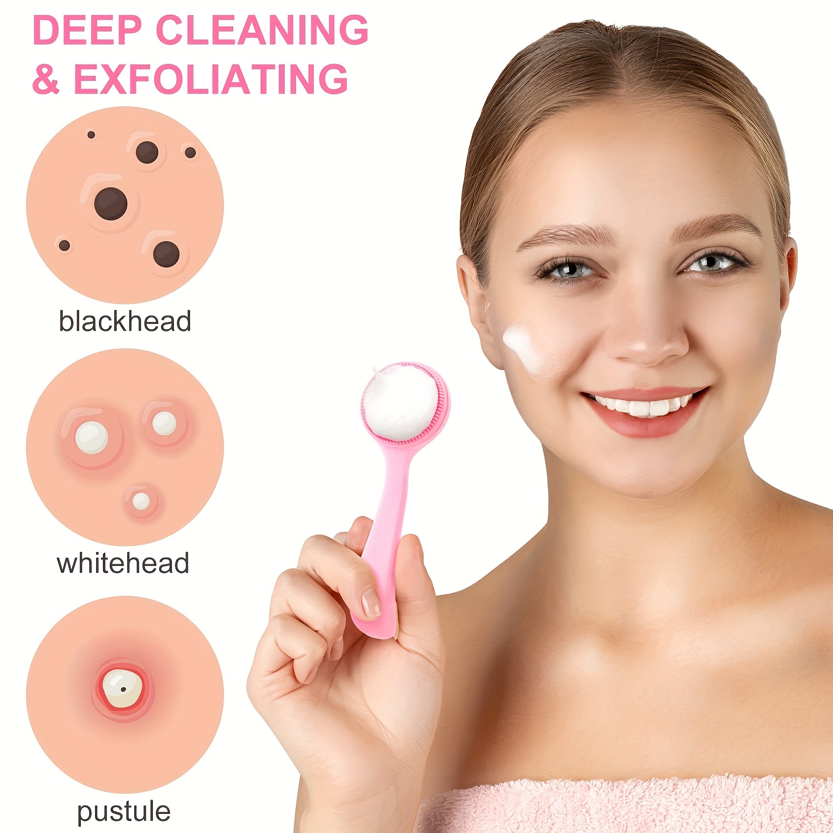 Silicone Facial Cleansing Brush 3 Designs, Beomeen 4 in 1 Handheld