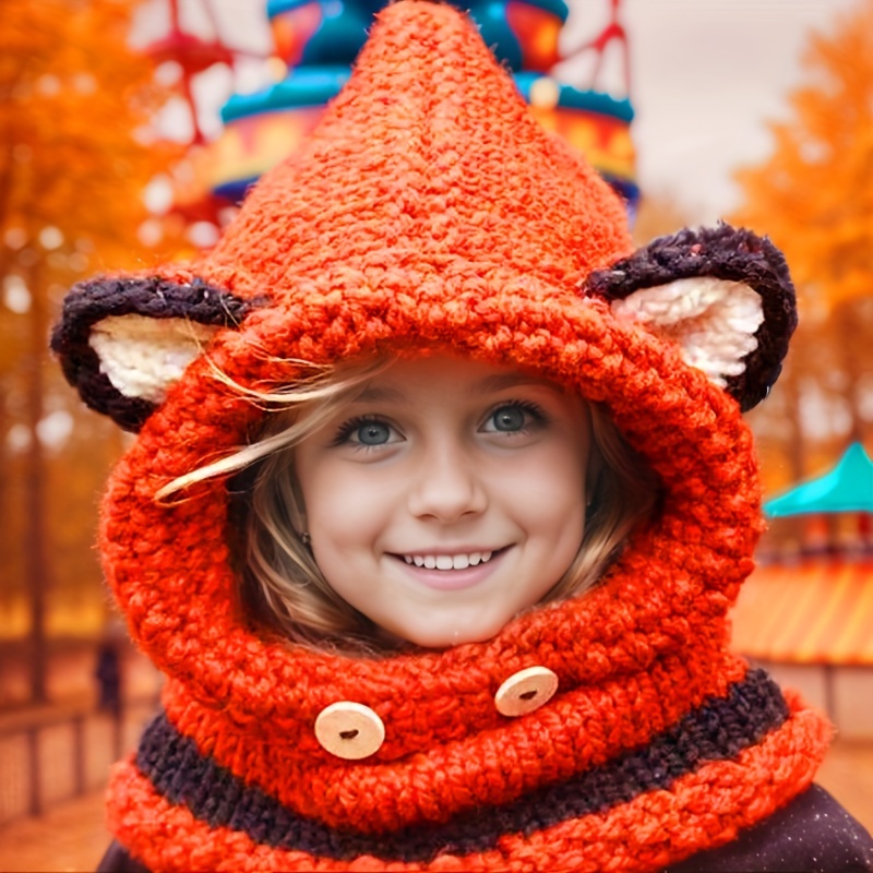 

Children's Fox Shawl Hat Autumn Winter Scarf Woolen Knitted Hat