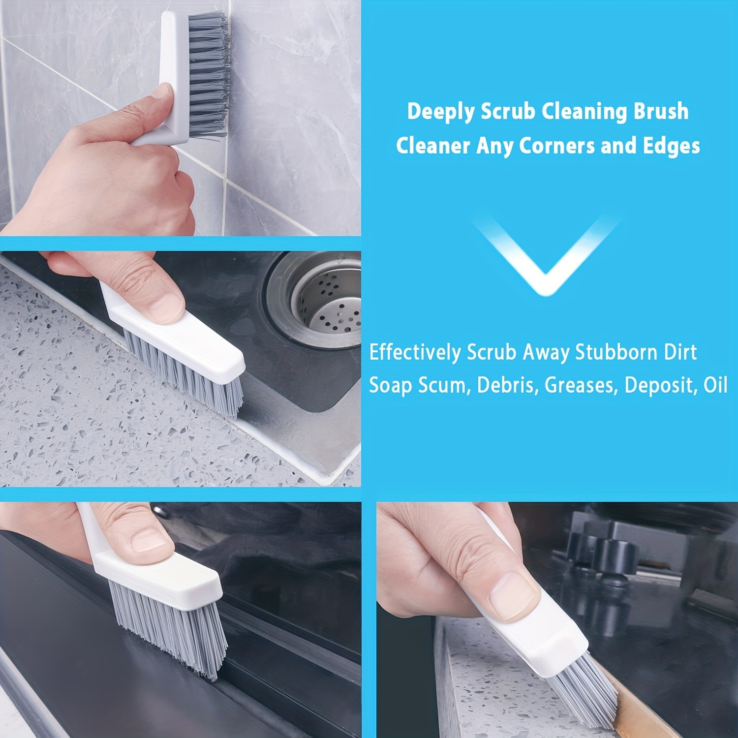 Stiff Bristles Grout Brush Scrubber Cleaning Bathroom Shower Grout Cleaner  Brush for Tile Floors Blue