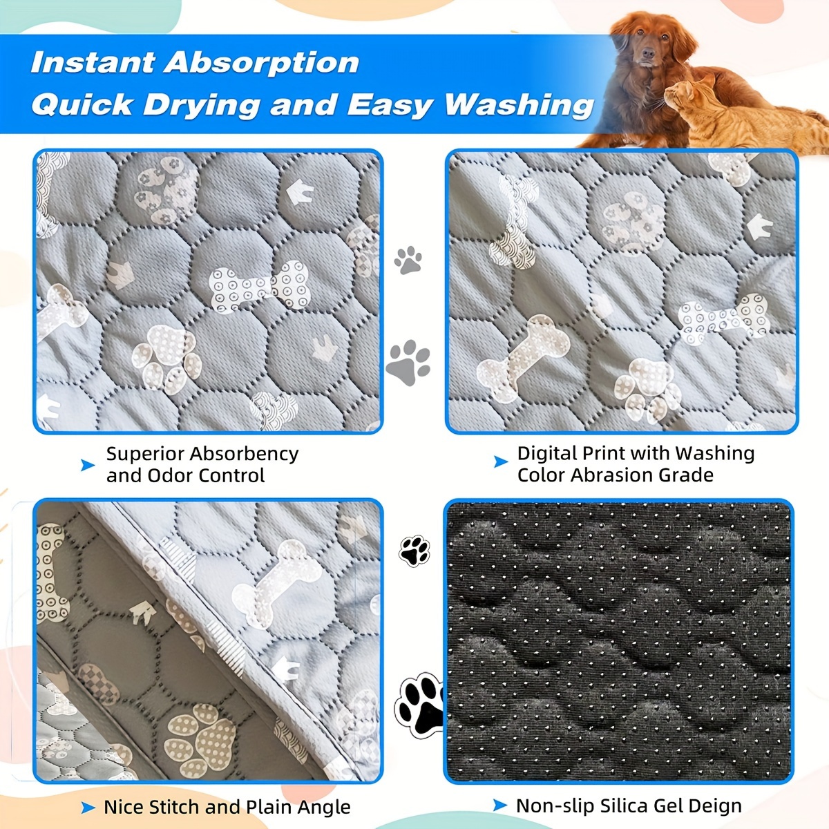 1Pc Washable Pee Pads for Dogs, Superior Absorbent Reusable Puppy