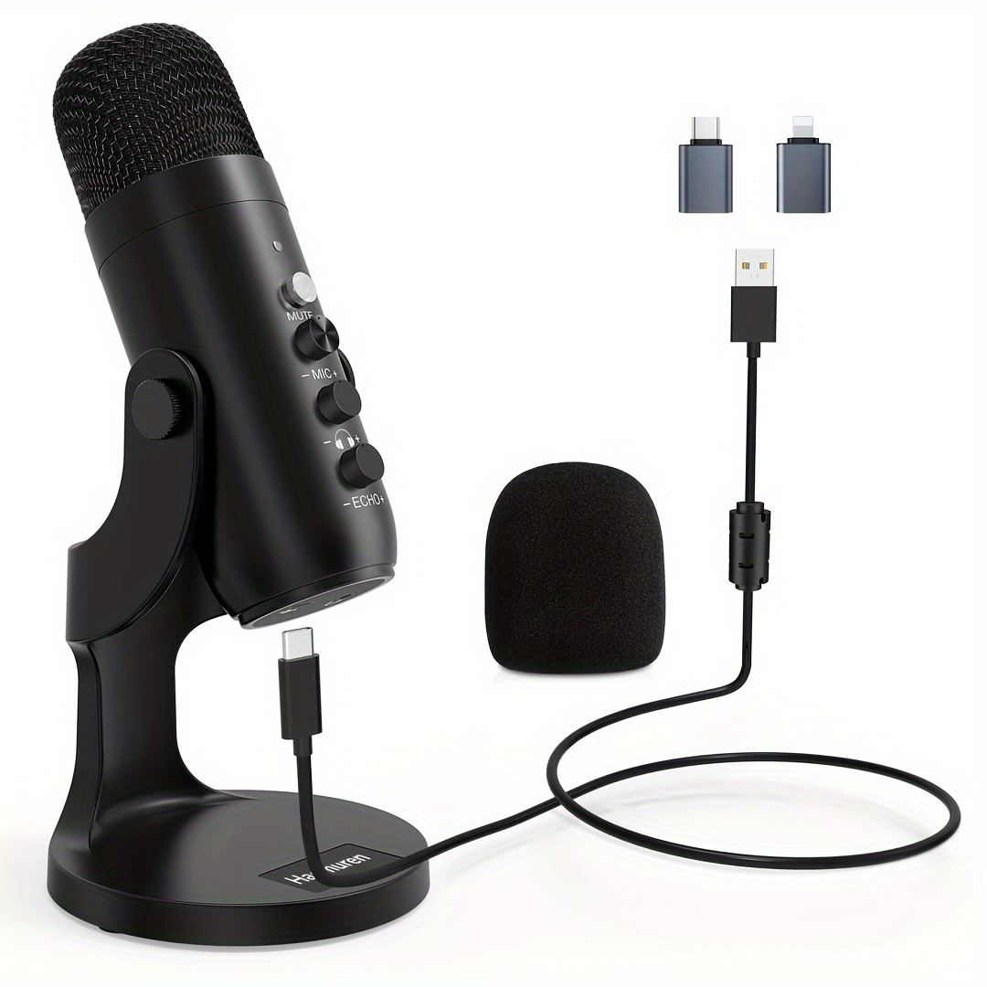 YOTTO conférence USB Microphone condensateur micro Plug & Play ordinateur  PC cardioïde bureau Microphone Studio micro avec muet
