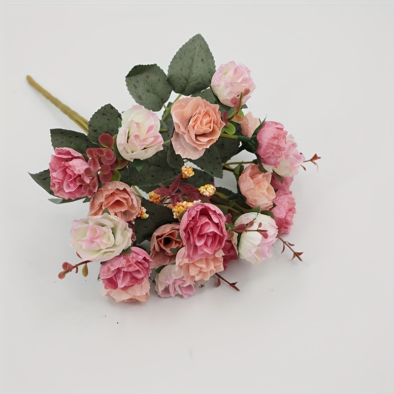  Ramo de flores artificiales Duovlo de 7 ramas con 21 cabezas  para decoración de bodas, hogar, oficina, paquete de 4 : Hogar y Cocina