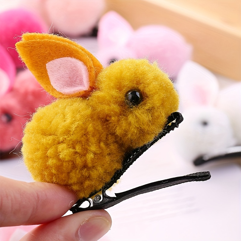 9pcs Women'S Plush Teddy Bear & Rabbit Hair Clip, Cloth Flower Hairpin Set,  Non- Damage Hair Clasp Headwear For Autumn & Winter