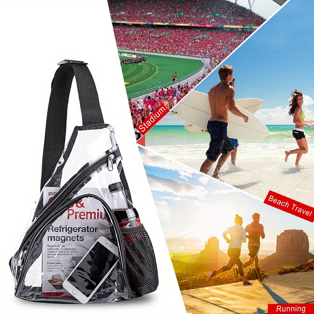 TEMU Sac de poitrine 1 pièce en PVC grande capacité pour homme et femme, sacoche bandoulière réglable avec poche zippée et panneau transparent, sac à
