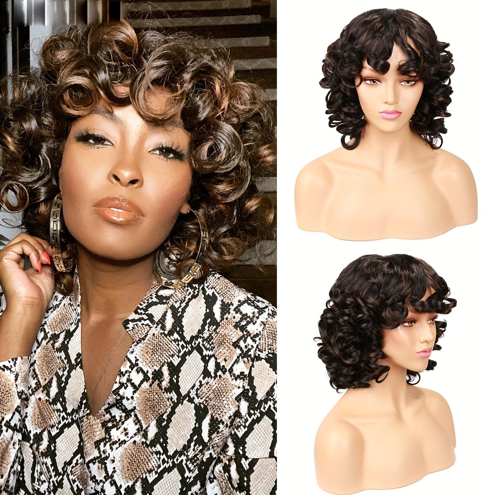 forfeels Short Wavy Black Wig with Bangs Bob Short Charming Curly Wavy Wig  Women Synthetic Natural Looking Heat Resistant Fiber Hair for Women  (14inch) - Yahoo Shopping
