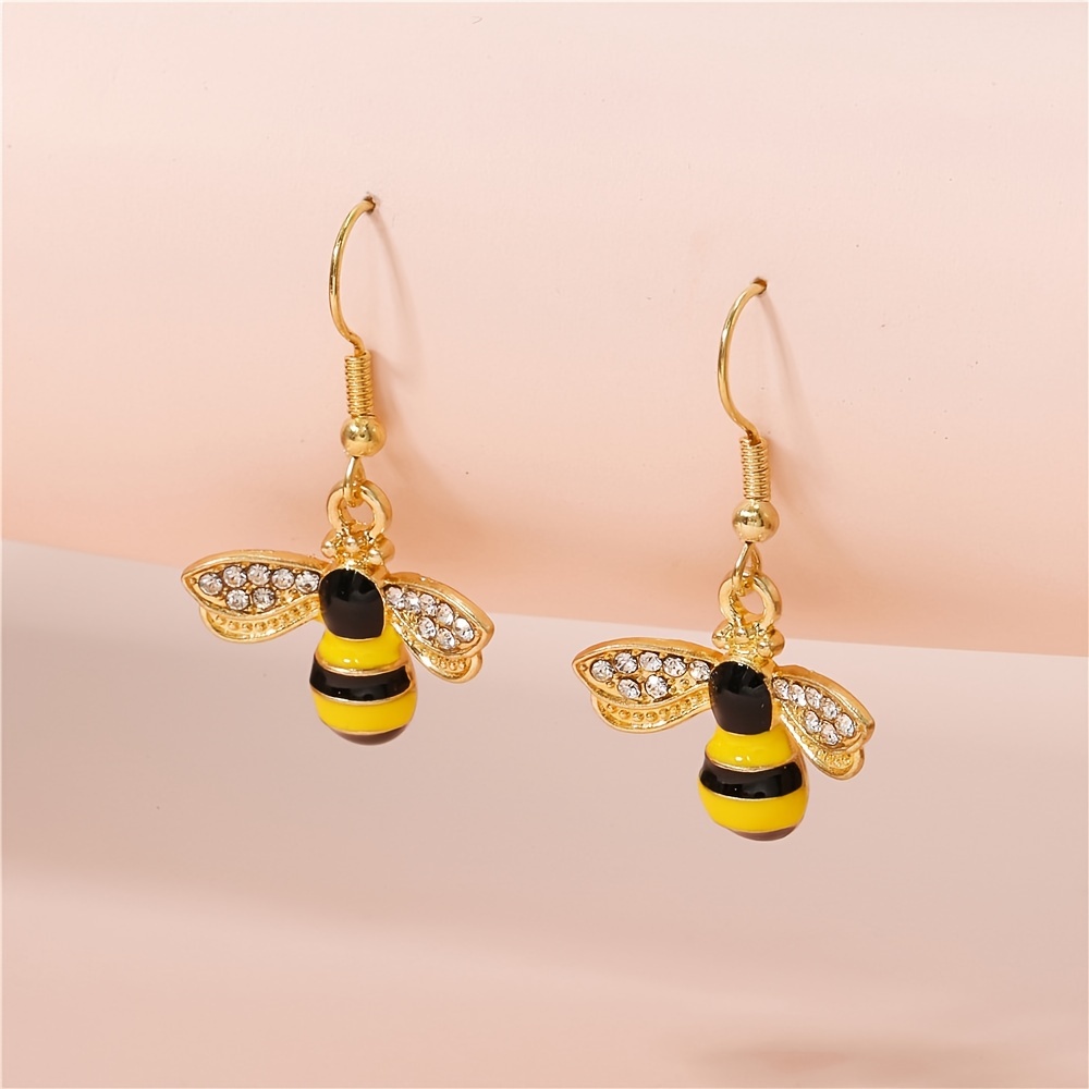 Bee Flower Rhinestones Drop Earrings