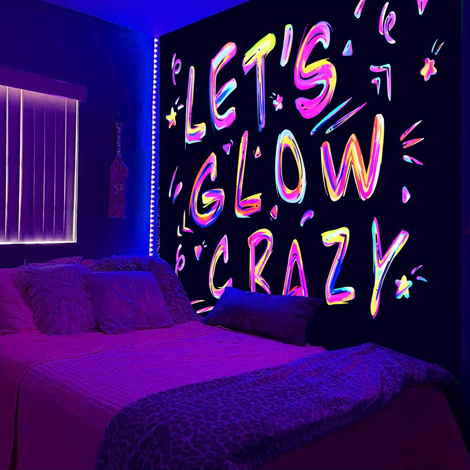 Glow Party Neon Garlands, Retro 80s Decor, Black Light Party Decorations,  Glow in the Dark Party Backdrop 