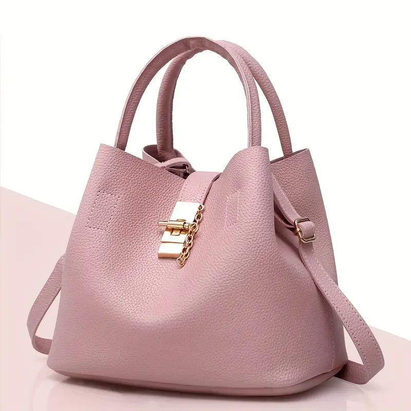 womens minimalist bucket bag turn lock satchel bag trendy solid color shoulder bag details 3