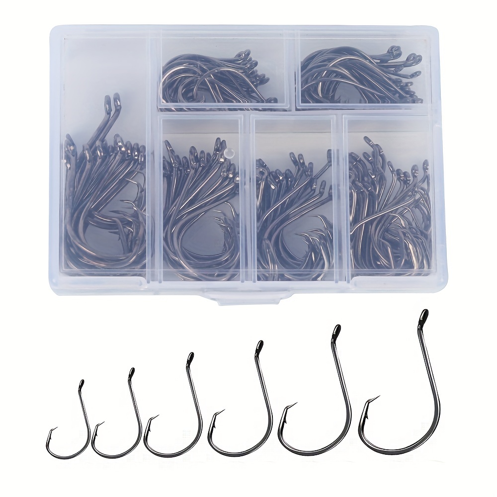 

150pcs/box 2x Strong Circle Fishing Hooks - Offset Design For Easy Hooking - High Carbon Steel Octopus Hooks In Multiple Sizes (1/0-6/0)