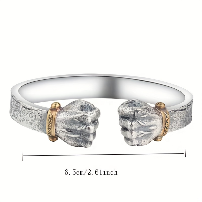 Hot Silver Vintage Solid Open Fist Bracelet, Statement Piece