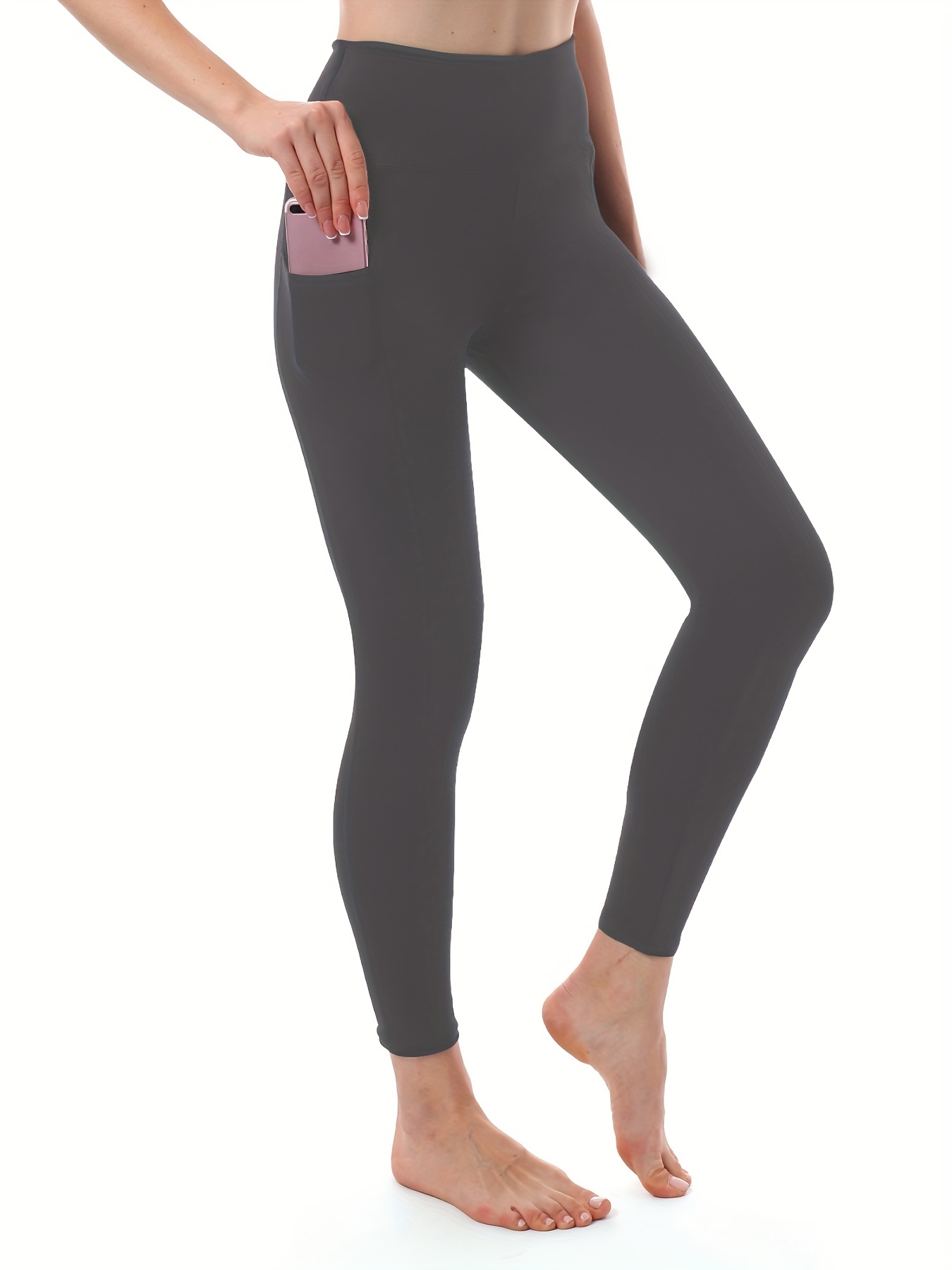 Solid High Waist Yoga Pants Pockets Tummy Control Workout - Temu