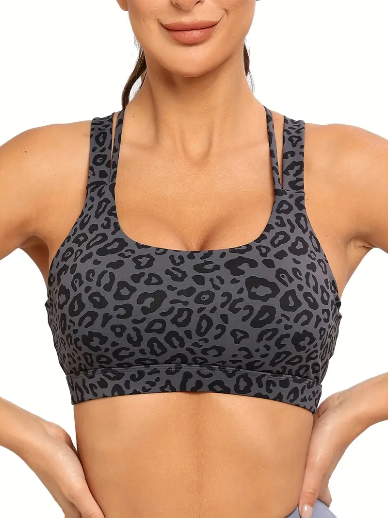 Women's Leopard Pattern Sports Bra: Criss cross Back Medium - Temu