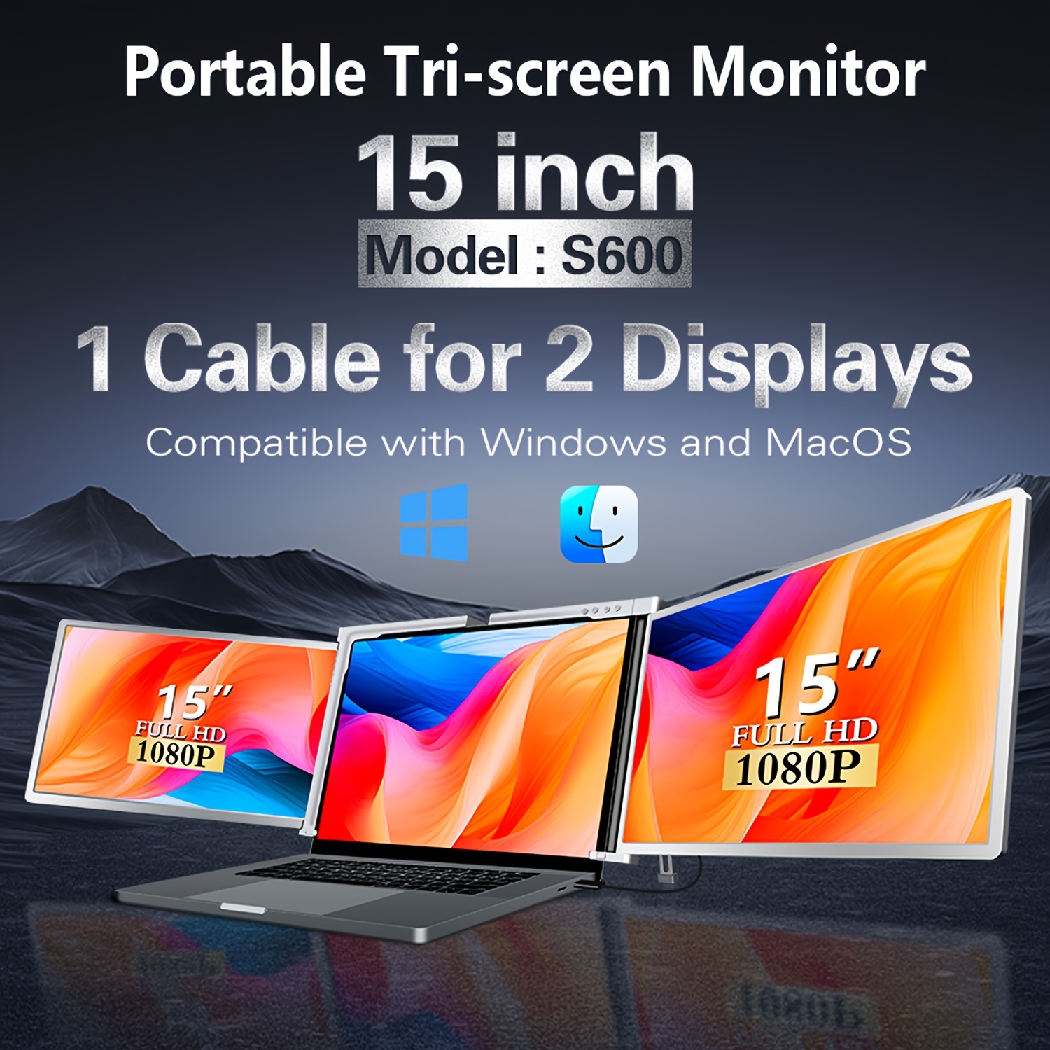 Portable Monitor for Laptop, 15 Full HD 1080P IPS Display, Dual Triple  Monitor Screen Extender,Triple Screen for Laptop of 15-17, Compatible with