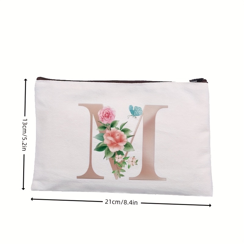 Rose Letter Printed Cosmetic Bag Canvas Makeup Pouch Lightweight