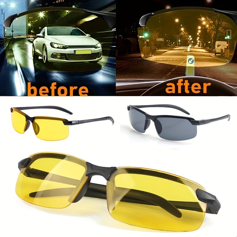 2 Pairs Night Vision Driving Glasses for Women Men Drivers Rectangle Semi Rimless UV400 Sunglasses Goggles,Eye Glasses,Temu