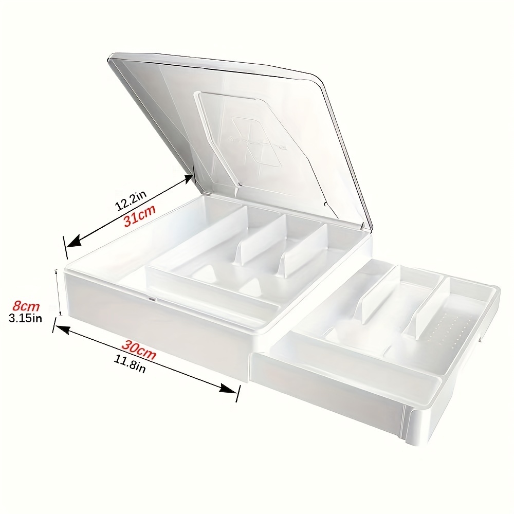 Organizador de cubiertos con tapa para cajón, soporte de plástico para  utensilios para encimera, organizador de cubiertos con tapa, 5  compartimentos