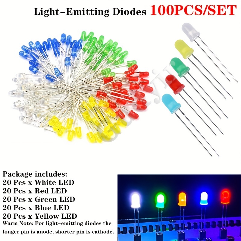 Assorted Mini LED Diode Kit - 5mm & 10mm, Water Clear, RGB, Red, Green,  Blue, Yellow, White LEDs