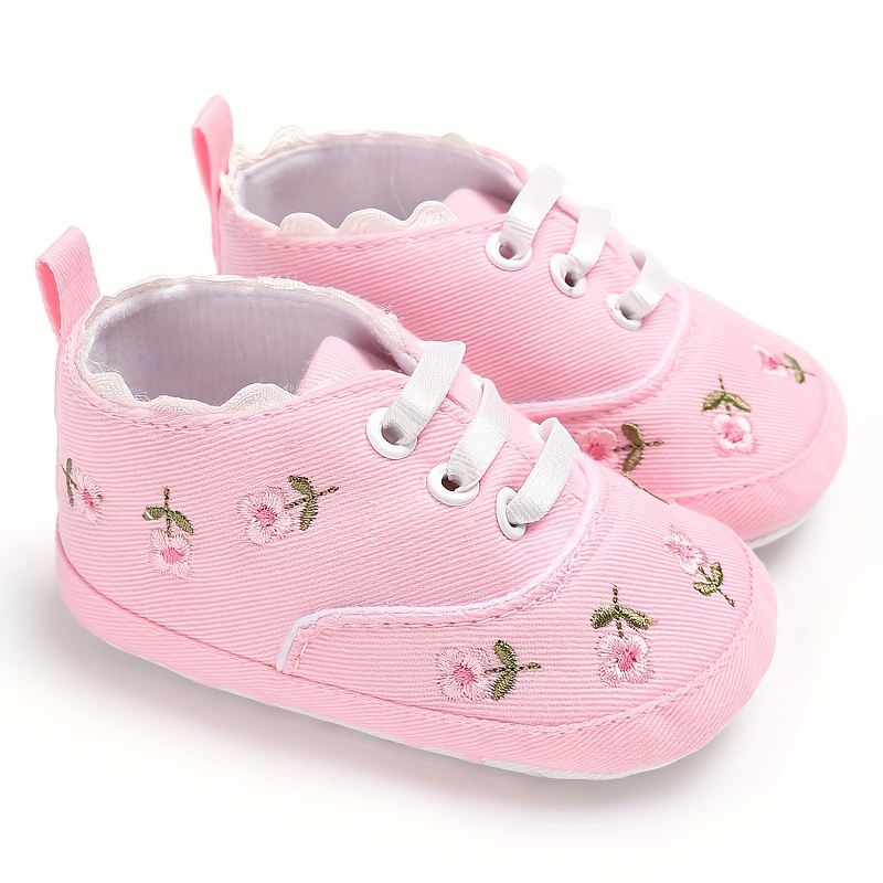Cute Embroidered Flower Soft Bottom Shoes For Baby Girls, Lightweight Comfortable Walking Shoes For All Seasons