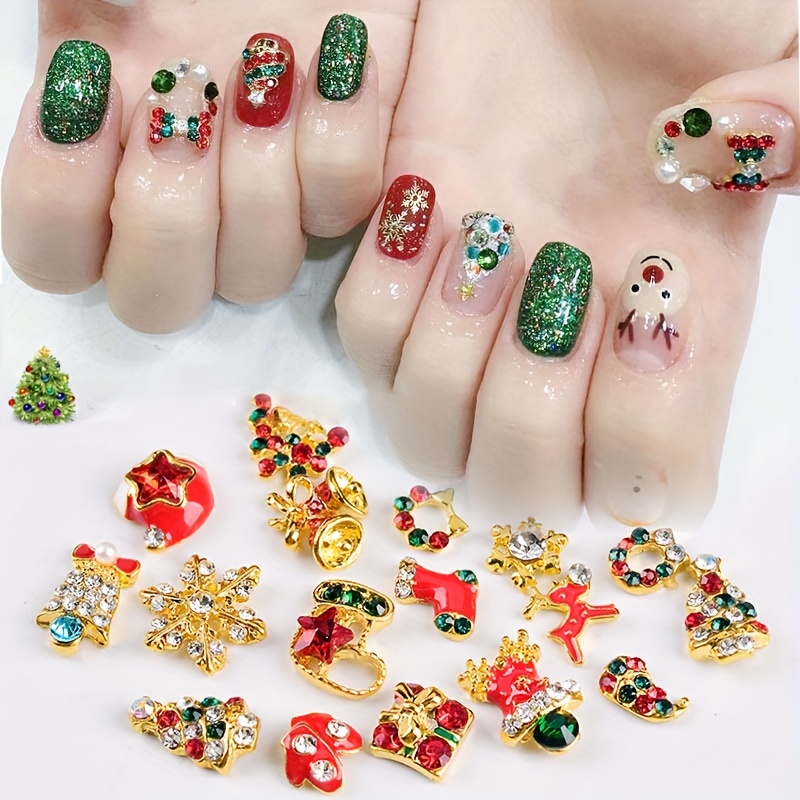  Christmas Nail Art Charms Red Green Glitter Nail Powder Dust  Sequins Winter Jewelry Rhinestones Set 12 Grids for Women Girls Nail Decor  Face Hair Body Decoration DIY Craft. : Beauty 