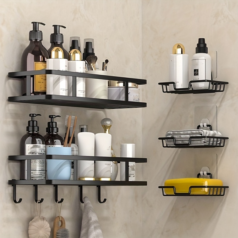 1pc Wall-mounted Bathroom Storage Rack, Punch-free Bathroom Hanging Rack,  Simple Bathroom Tray, Corner Shower Caddy, Shampoo Body Wash Holder, Bathroo
