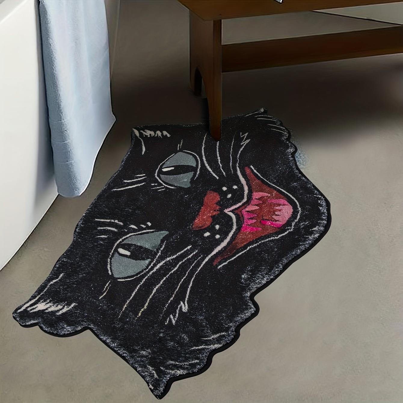 Cat Food Mat For Feed Bowl, Black Cat Pattern Halloween Decor