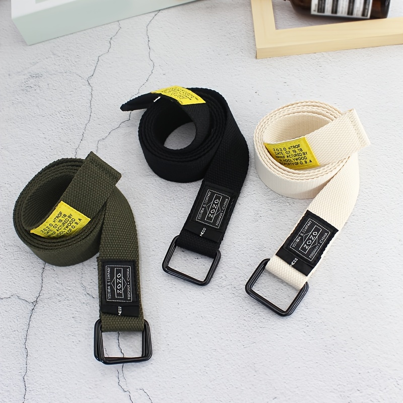 Solid Canvas Belt With Double Square Buckle