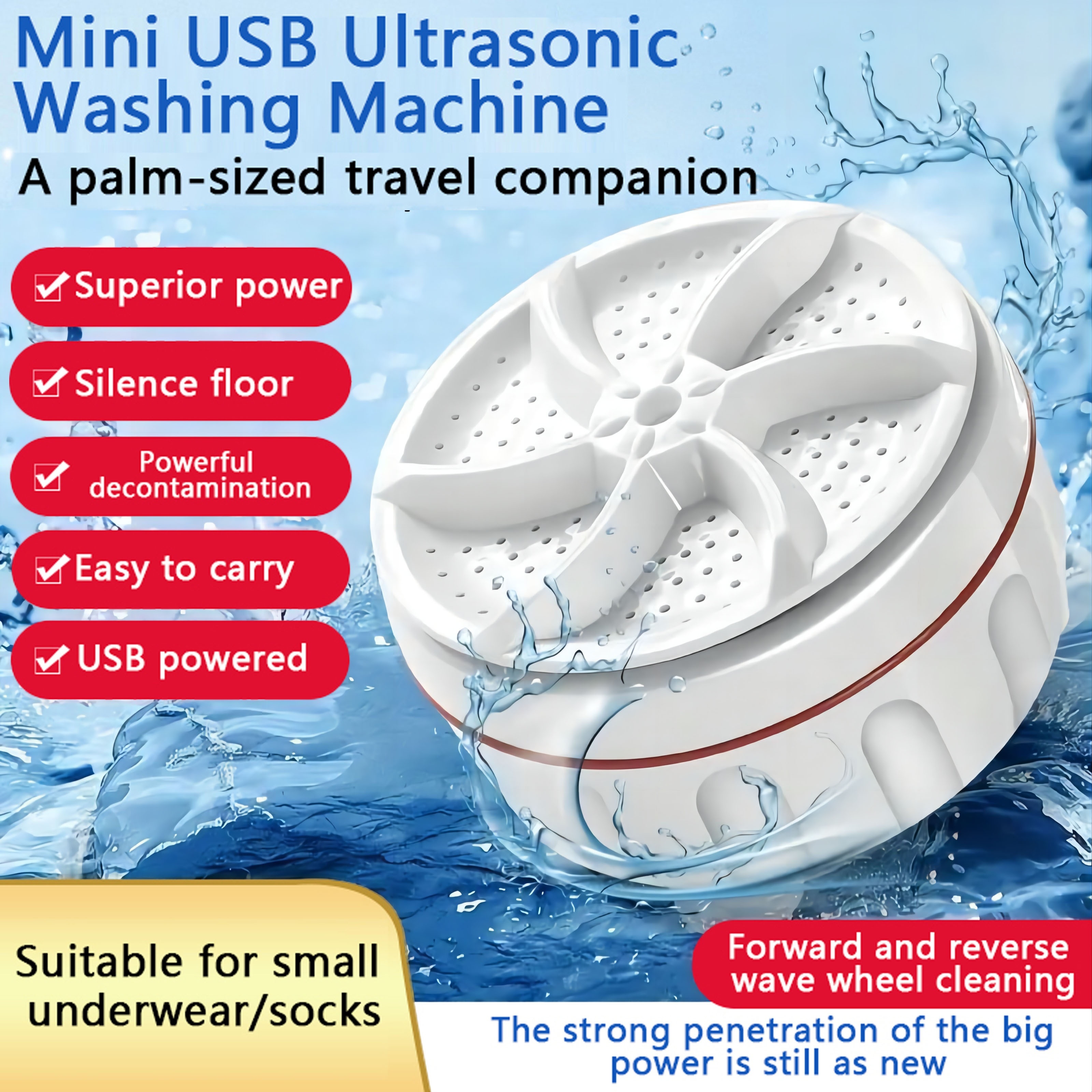 

1pc Portable Mini Turbo Washing Machine, Which Can Clean Underwear, Briefs, Socks, Tableware And So On, Is Suitable For Traveling At Home And On Business Trips